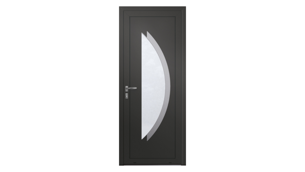 Porte d'entrée PVC Gange Porte d'entrée grise avec décor en arc vitré et inox